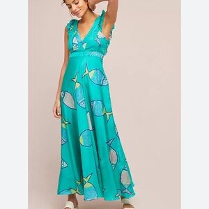 Anupamaa Anthropologie summer school fish print silk dress